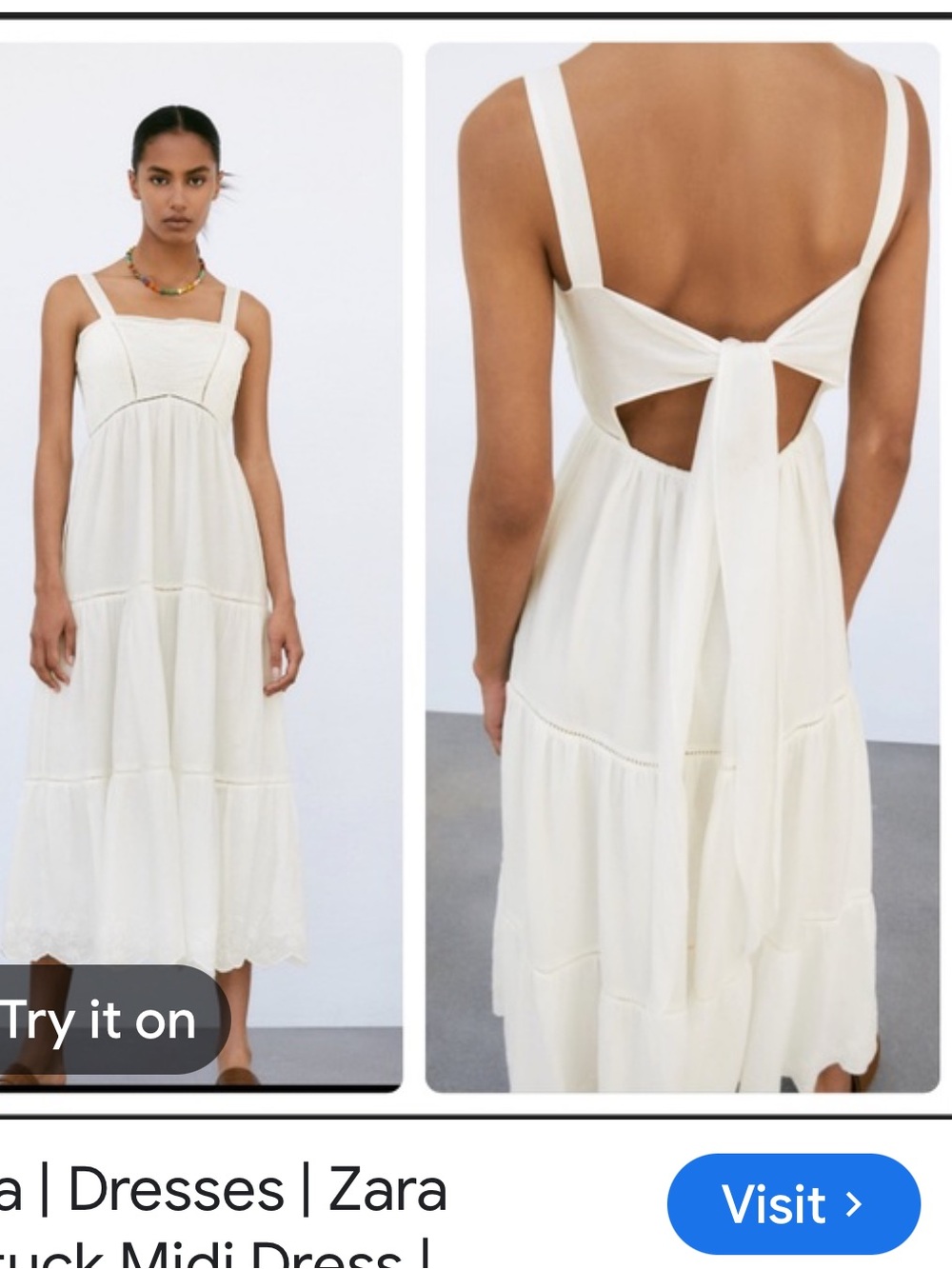 Zara dress Pintuck Smocked Tiered Sundress tie Back cotton lined medium with tag